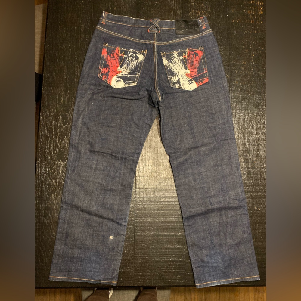 Relaxed Fit Denim Jeans with Red Accents